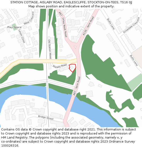 STATION COTTAGE, AISLABY ROAD, EAGLESCLIFFE, STOCKTON-ON-TEES, TS16 0JJ: Location map and indicative extent of plot