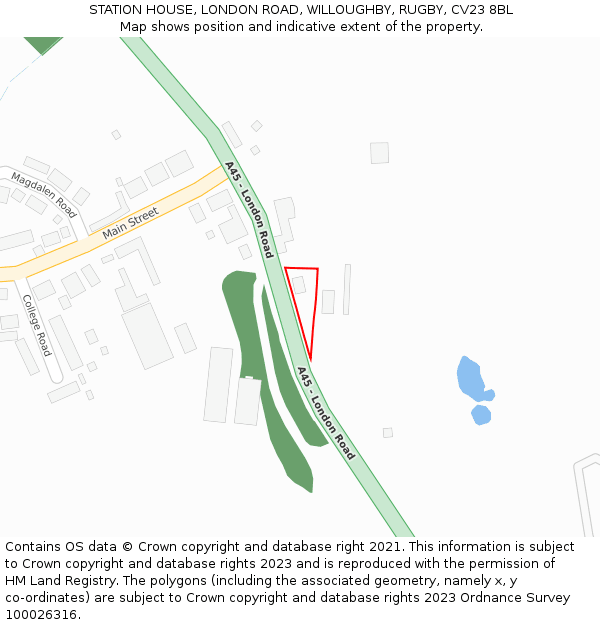 STATION HOUSE, LONDON ROAD, WILLOUGHBY, RUGBY, CV23 8BL: Location map and indicative extent of plot