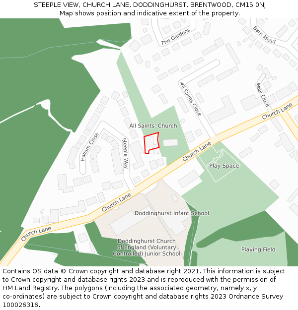 STEEPLE VIEW, CHURCH LANE, DODDINGHURST, BRENTWOOD, CM15 0NJ: Location map and indicative extent of plot