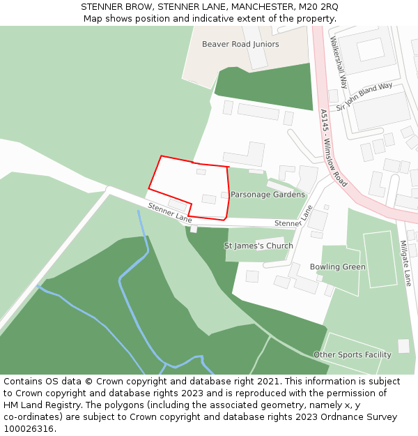 STENNER BROW, STENNER LANE, MANCHESTER, M20 2RQ: Location map and indicative extent of plot