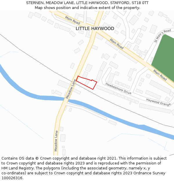 STERNEN, MEADOW LANE, LITTLE HAYWOOD, STAFFORD, ST18 0TT: Location map and indicative extent of plot