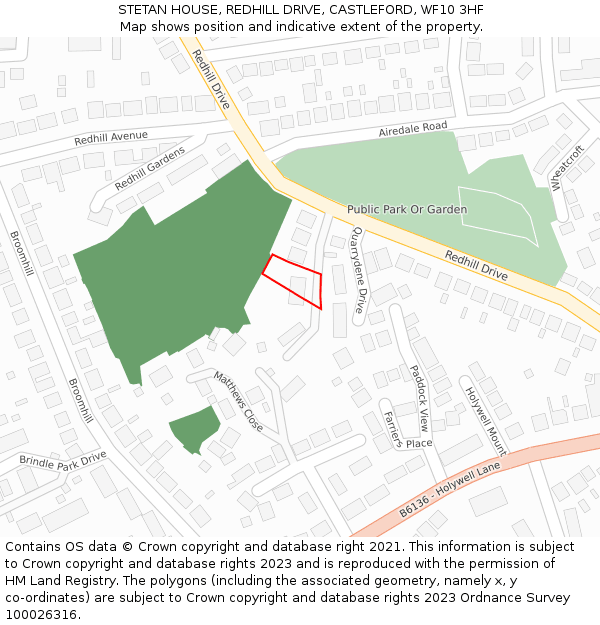 STETAN HOUSE, REDHILL DRIVE, CASTLEFORD, WF10 3HF: Location map and indicative extent of plot