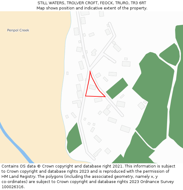 STILL WATERS, TROLVER CROFT, FEOCK, TRURO, TR3 6RT: Location map and indicative extent of plot