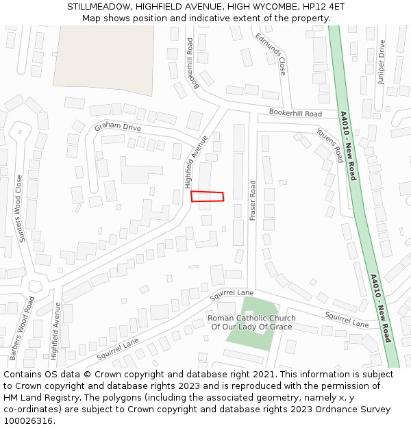 STILLMEADOW, HIGHFIELD AVENUE, HIGH WYCOMBE, HP12 4ET: Location map and indicative extent of plot