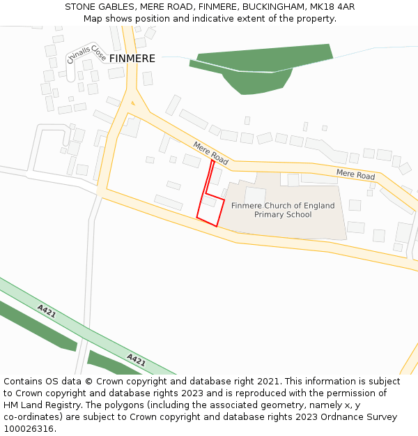 STONE GABLES, MERE ROAD, FINMERE, BUCKINGHAM, MK18 4AR: Location map and indicative extent of plot