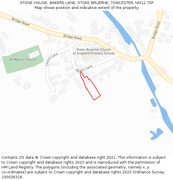 STONE HOUSE, BAKERS LANE, STOKE BRUERNE, TOWCESTER, NN12 7SF: Location map and indicative extent of plot