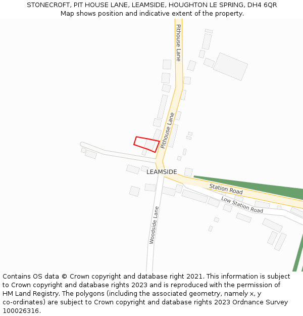 STONECROFT, PIT HOUSE LANE, LEAMSIDE, HOUGHTON LE SPRING, DH4 6QR: Location map and indicative extent of plot