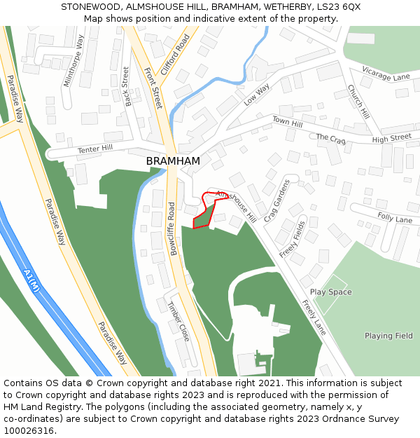 STONEWOOD, ALMSHOUSE HILL, BRAMHAM, WETHERBY, LS23 6QX: Location map and indicative extent of plot