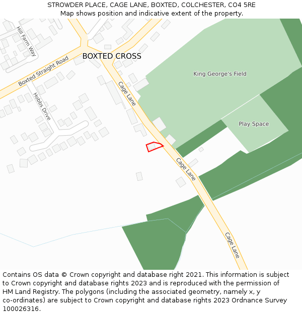 STROWDER PLACE, CAGE LANE, BOXTED, COLCHESTER, CO4 5RE: Location map and indicative extent of plot