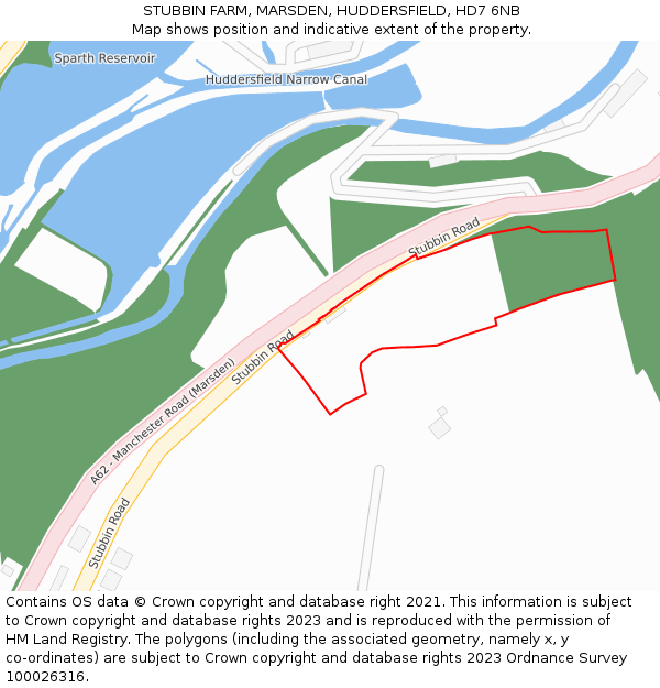 STUBBIN FARM, MARSDEN, HUDDERSFIELD, HD7 6NB: Location map and indicative extent of plot