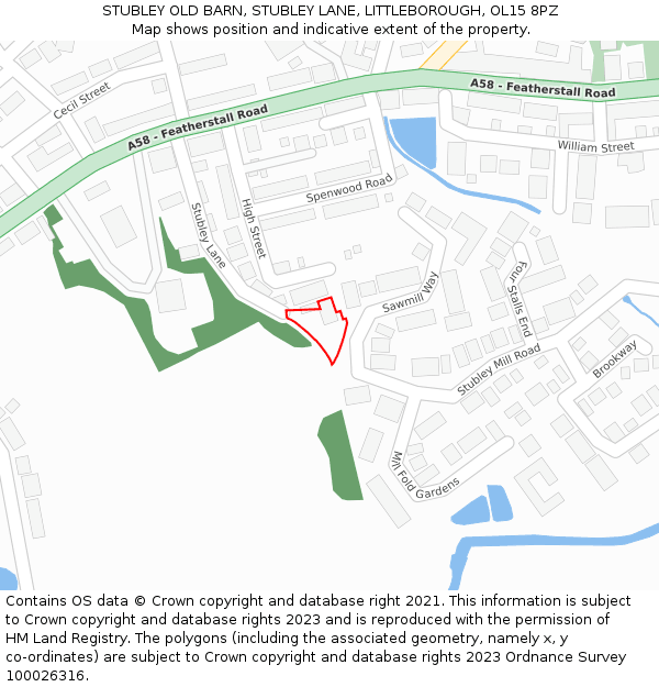 STUBLEY OLD BARN, STUBLEY LANE, LITTLEBOROUGH, OL15 8PZ: Location map and indicative extent of plot