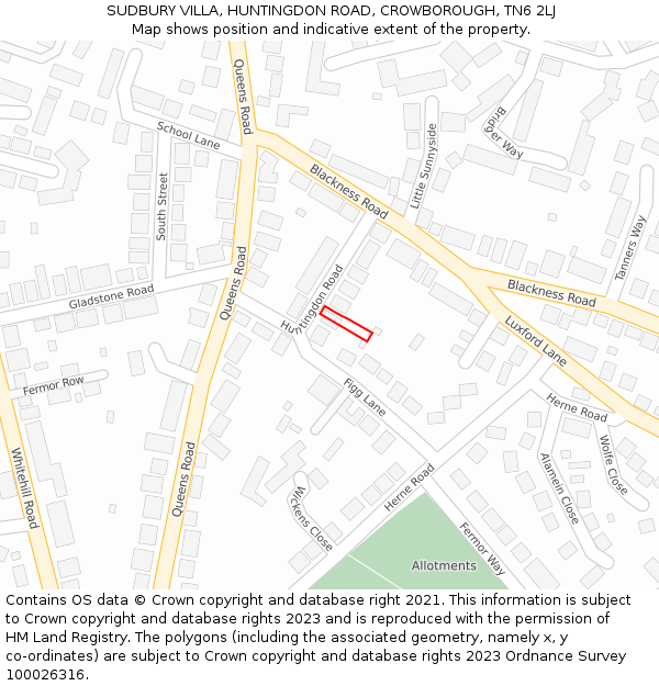 SUDBURY VILLA, HUNTINGDON ROAD, CROWBOROUGH, TN6 2LJ: Location map and indicative extent of plot