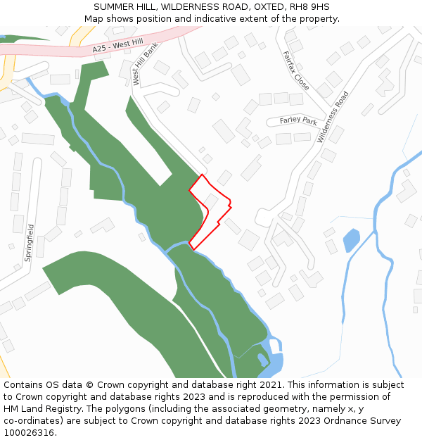 SUMMER HILL, WILDERNESS ROAD, OXTED, RH8 9HS: Location map and indicative extent of plot