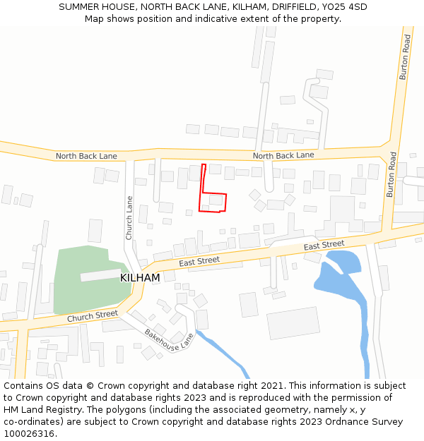 SUMMER HOUSE, NORTH BACK LANE, KILHAM, DRIFFIELD, YO25 4SD: Location map and indicative extent of plot