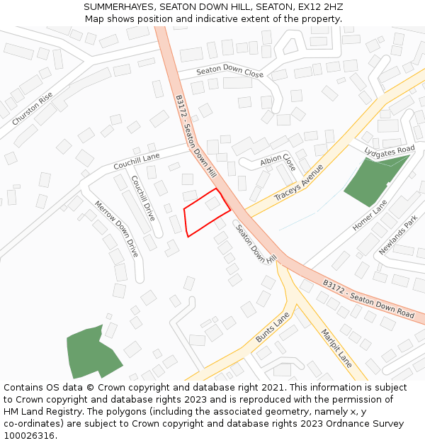 SUMMERHAYES, SEATON DOWN HILL, SEATON, EX12 2HZ: Location map and indicative extent of plot