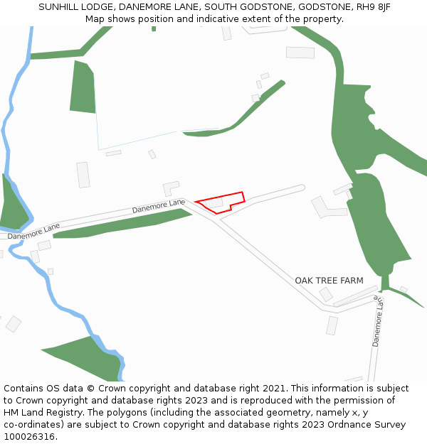 SUNHILL LODGE, DANEMORE LANE, SOUTH GODSTONE, GODSTONE, RH9 8JF: Location map and indicative extent of plot