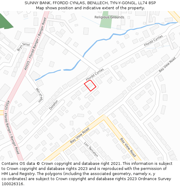 SUNNY BANK, FFORDD CYNLAS, BENLLECH, TYN-Y-GONGL, LL74 8SP: Location map and indicative extent of plot