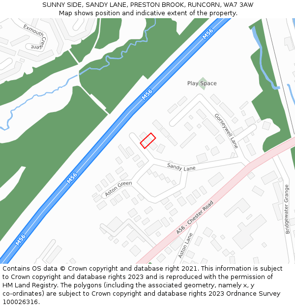 SUNNY SIDE, SANDY LANE, PRESTON BROOK, RUNCORN, WA7 3AW: Location map and indicative extent of plot