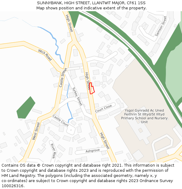 SUNNYBANK, HIGH STREET, LLANTWIT MAJOR, CF61 1SS: Location map and indicative extent of plot