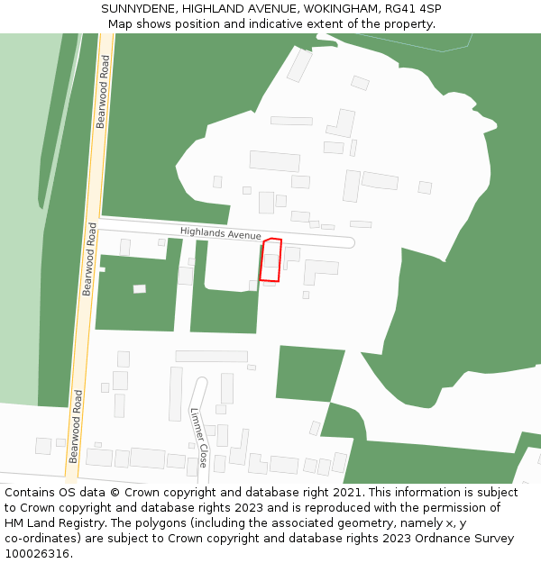 SUNNYDENE, HIGHLAND AVENUE, WOKINGHAM, RG41 4SP: Location map and indicative extent of plot