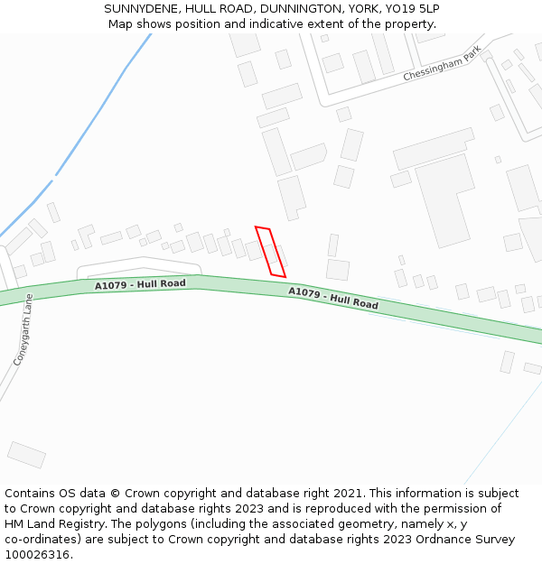 SUNNYDENE, HULL ROAD, DUNNINGTON, YORK, YO19 5LP: Location map and indicative extent of plot