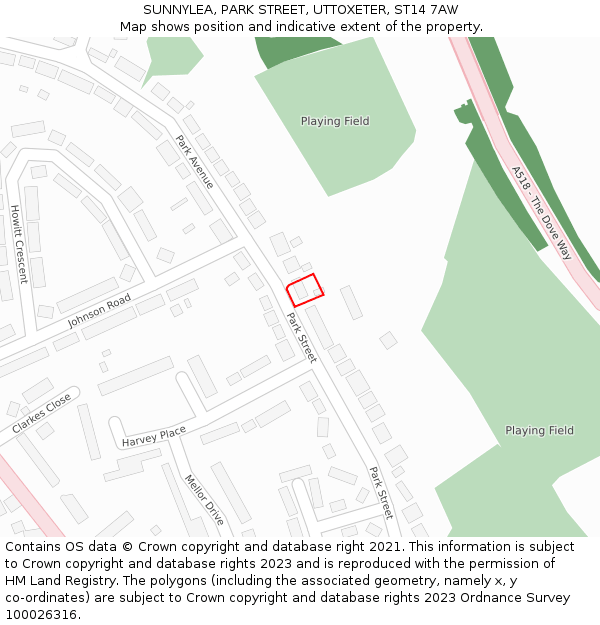 SUNNYLEA, PARK STREET, UTTOXETER, ST14 7AW: Location map and indicative extent of plot