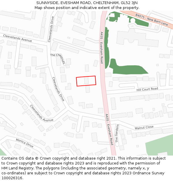 SUNNYSIDE, EVESHAM ROAD, CHELTENHAM, GL52 3JN: Location map and indicative extent of plot