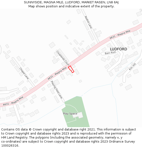 SUNNYSIDE, MAGNA MILE, LUDFORD, MARKET RASEN, LN8 6AJ: Location map and indicative extent of plot