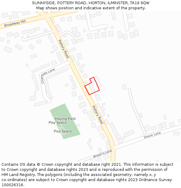 SUNNYSIDE, POTTERY ROAD, HORTON, ILMINSTER, TA19 9QW: Location map and indicative extent of plot