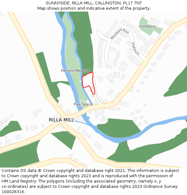 SUNNYSIDE, RILLA MILL, CALLINGTON, PL17 7NT: Location map and indicative extent of plot