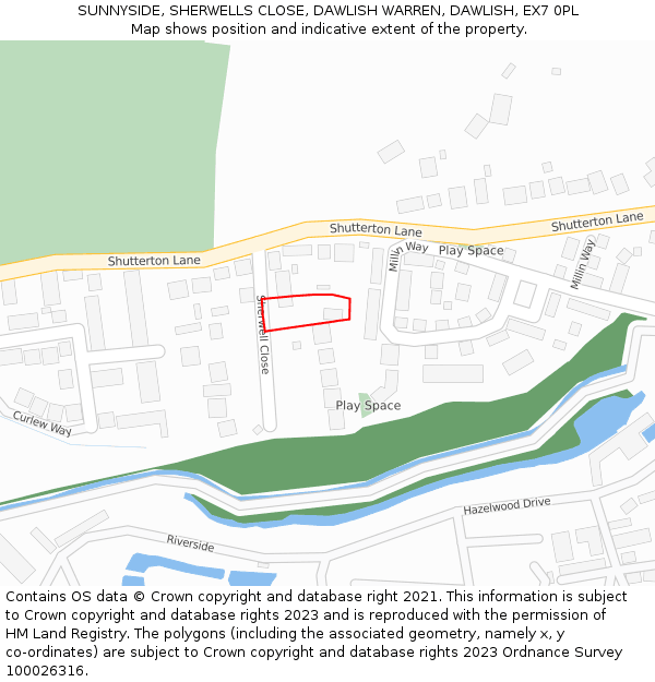 SUNNYSIDE, SHERWELLS CLOSE, DAWLISH WARREN, DAWLISH, EX7 0PL: Location map and indicative extent of plot