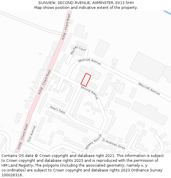 SUNVIEW, SECOND AVENUE, AXMINSTER, EX13 5HH: Location map and indicative extent of plot