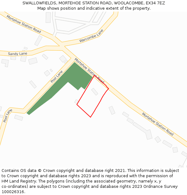 SWALLOWFIELDS, MORTEHOE STATION ROAD, WOOLACOMBE, EX34 7EZ: Location map and indicative extent of plot