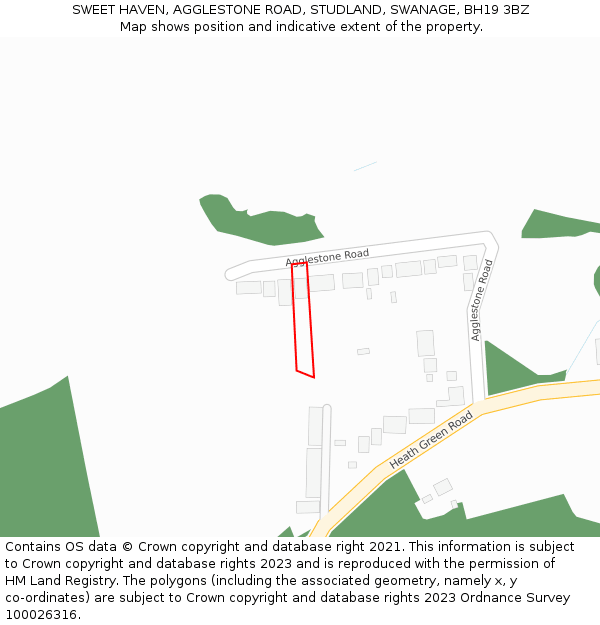 SWEET HAVEN, AGGLESTONE ROAD, STUDLAND, SWANAGE, BH19 3BZ: Location map and indicative extent of plot