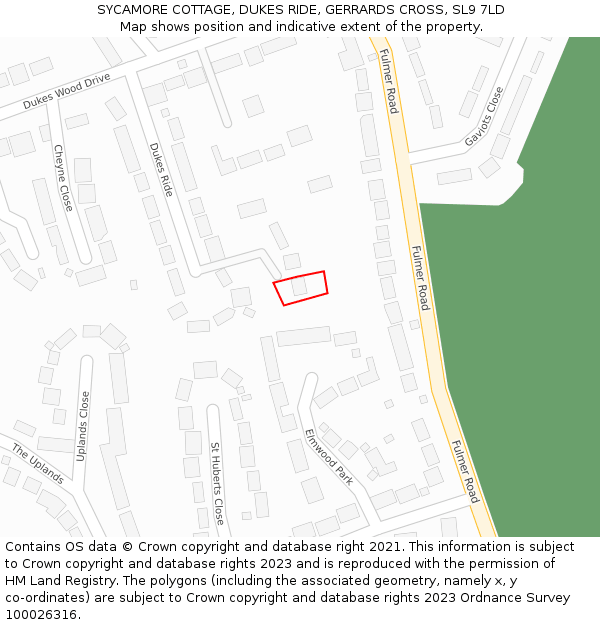 SYCAMORE COTTAGE, DUKES RIDE, GERRARDS CROSS, SL9 7LD: Location map and indicative extent of plot