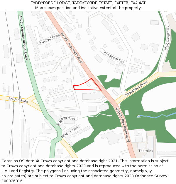 TADDYFORDE LODGE, TADDYFORDE ESTATE, EXETER, EX4 4AT: Location map and indicative extent of plot