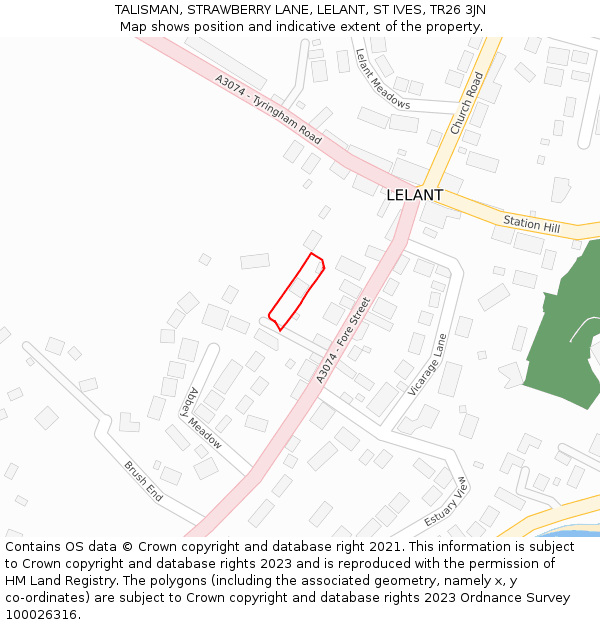 TALISMAN, STRAWBERRY LANE, LELANT, ST IVES, TR26 3JN: Location map and indicative extent of plot