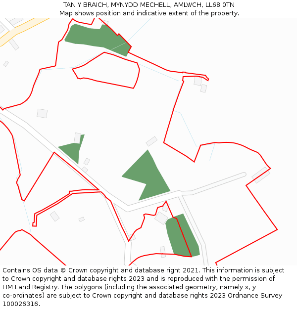 TAN Y BRAICH, MYNYDD MECHELL, AMLWCH, LL68 0TN: Location map and indicative extent of plot