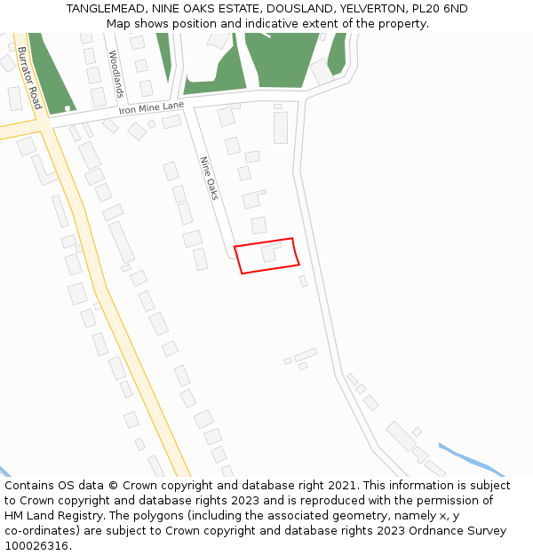 TANGLEMEAD, NINE OAKS ESTATE, DOUSLAND, YELVERTON, PL20 6ND: Location map and indicative extent of plot