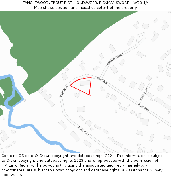 TANGLEWOOD, TROUT RISE, LOUDWATER, RICKMANSWORTH, WD3 4JY: Location map and indicative extent of plot