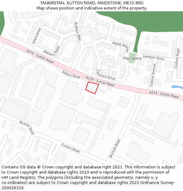 TANKIRSTAN, SUTTON ROAD, MAIDSTONE, ME15 8RD: Location map and indicative extent of plot