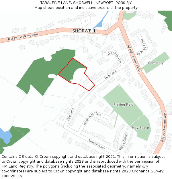 TARA, FINE LANE, SHORWELL, NEWPORT, PO30 3JY: Location map and indicative extent of plot