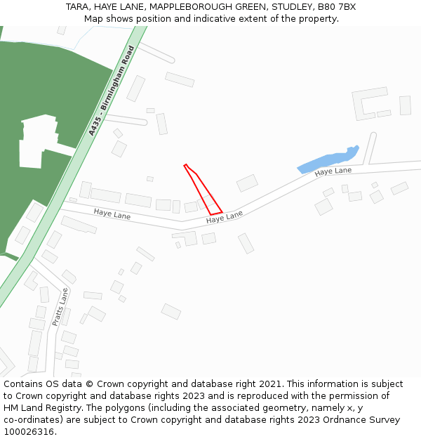 TARA, HAYE LANE, MAPPLEBOROUGH GREEN, STUDLEY, B80 7BX: Location map and indicative extent of plot