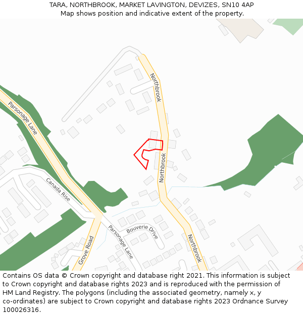 TARA, NORTHBROOK, MARKET LAVINGTON, DEVIZES, SN10 4AP: Location map and indicative extent of plot