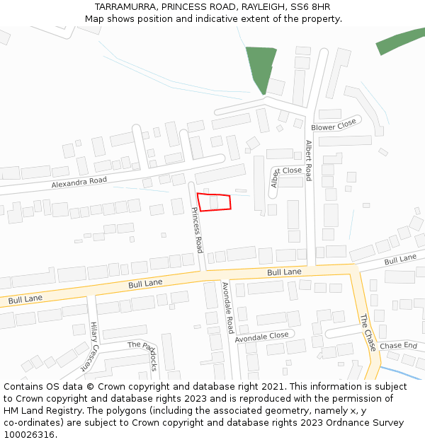 TARRAMURRA, PRINCESS ROAD, RAYLEIGH, SS6 8HR: Location map and indicative extent of plot