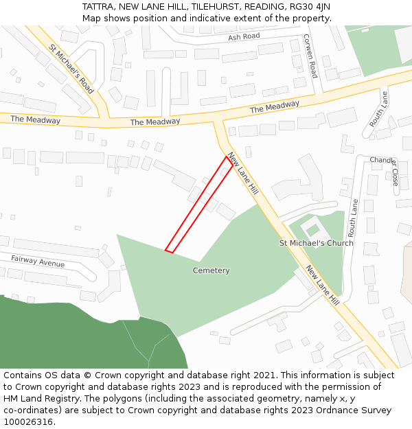 TATTRA, NEW LANE HILL, TILEHURST, READING, RG30 4JN: Location map and indicative extent of plot