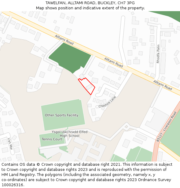 TAWELFAN, ALLTAMI ROAD, BUCKLEY, CH7 3PG: Location map and indicative extent of plot