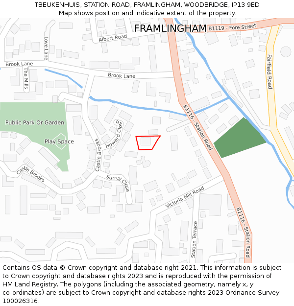 TBEUKENHUIS, STATION ROAD, FRAMLINGHAM, WOODBRIDGE, IP13 9ED: Location map and indicative extent of plot