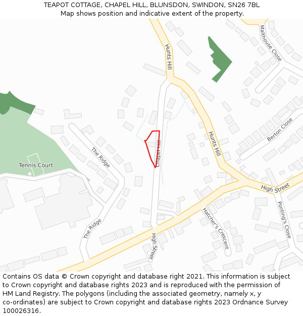 TEAPOT COTTAGE, CHAPEL HILL, BLUNSDON, SWINDON, SN26 7BL: Location map and indicative extent of plot