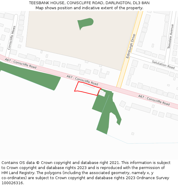 TEESBANK HOUSE, CONISCLIFFE ROAD, DARLINGTON, DL3 8AN: Location map and indicative extent of plot